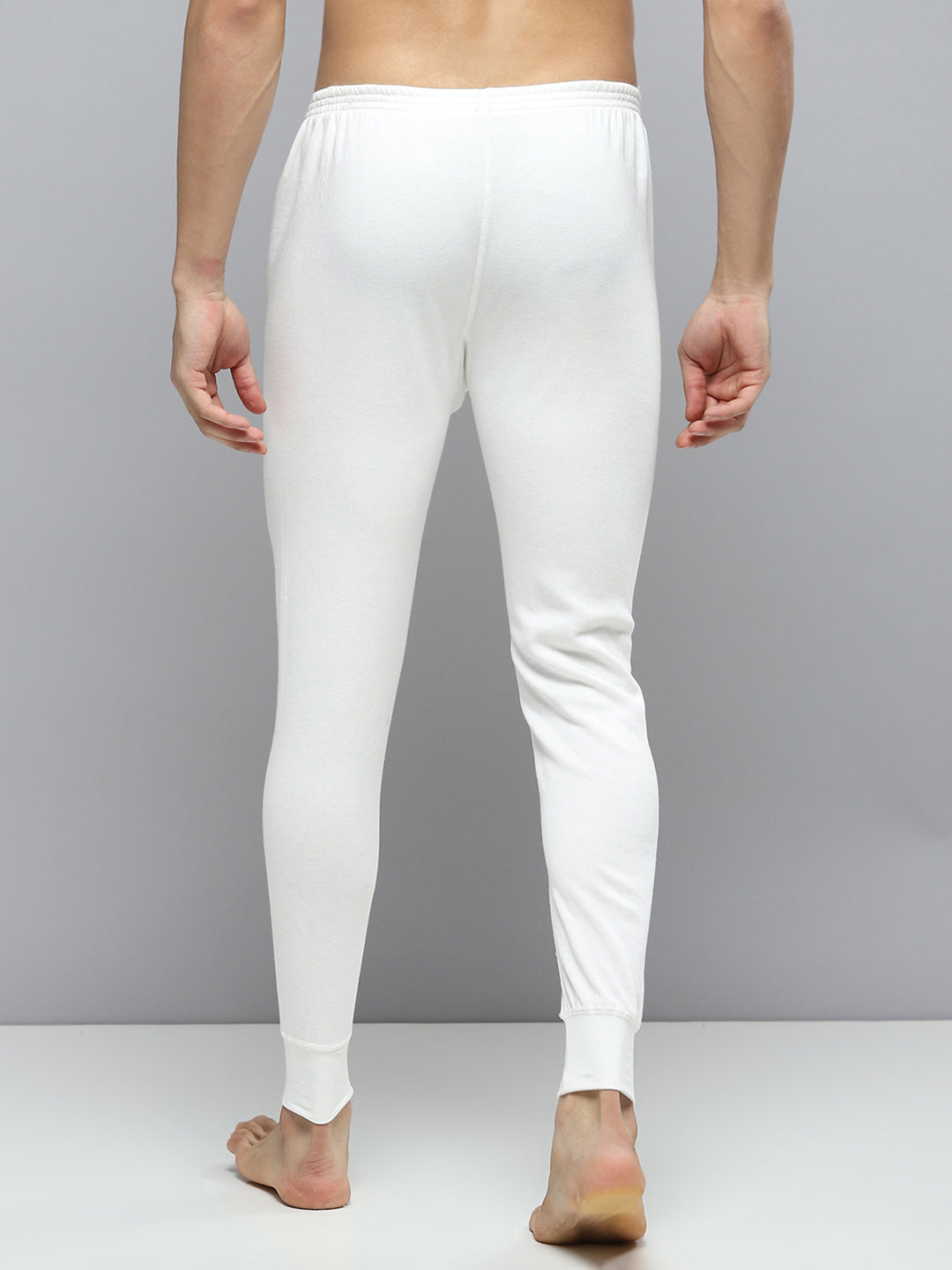 Men White Solid Thermal Lower