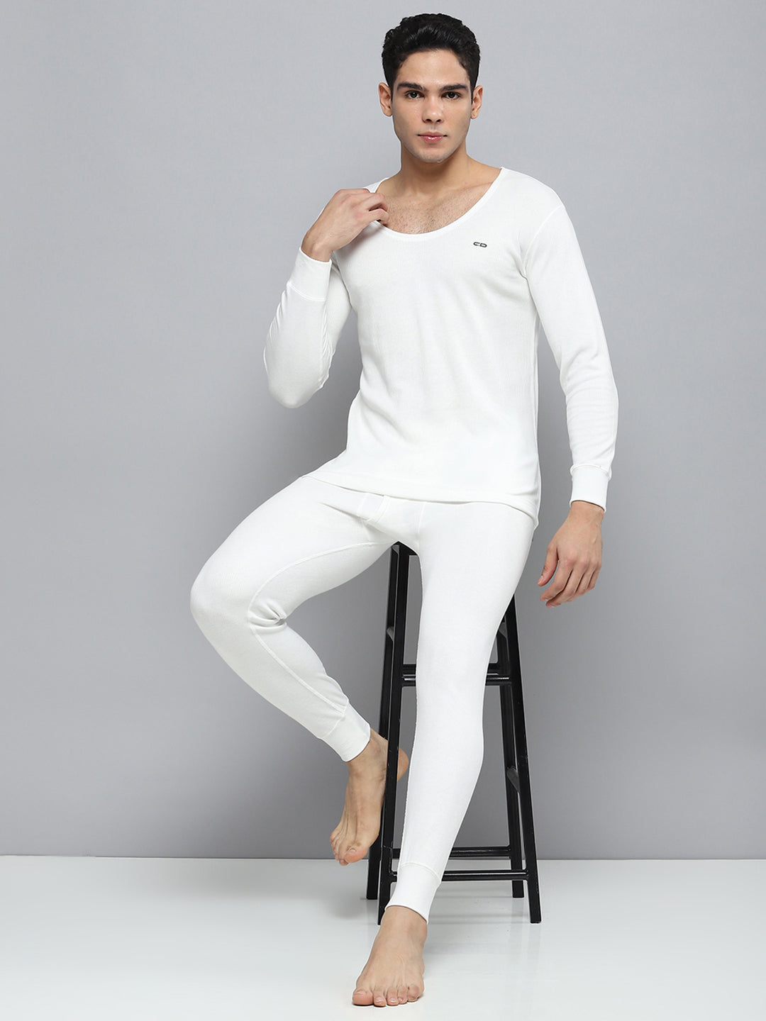 Men White Solid Thermal Lower