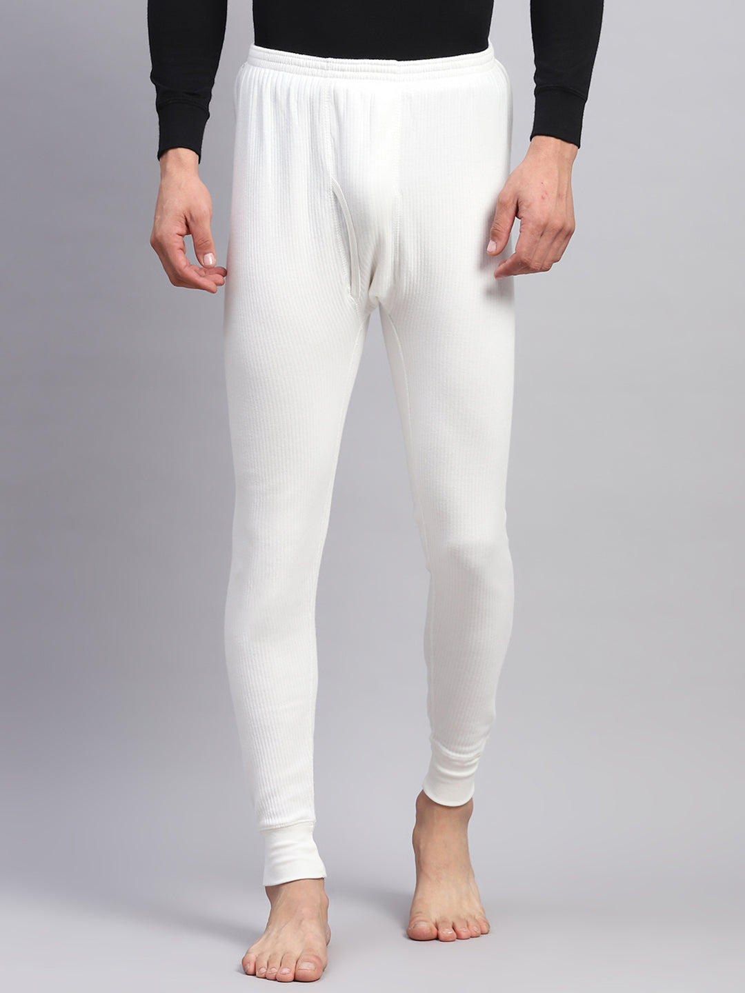 Men White Solid Thermal Lower