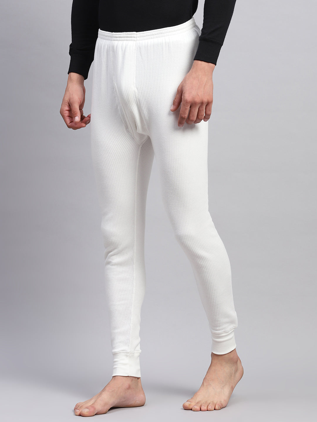 Men White Solid Thermal Lower