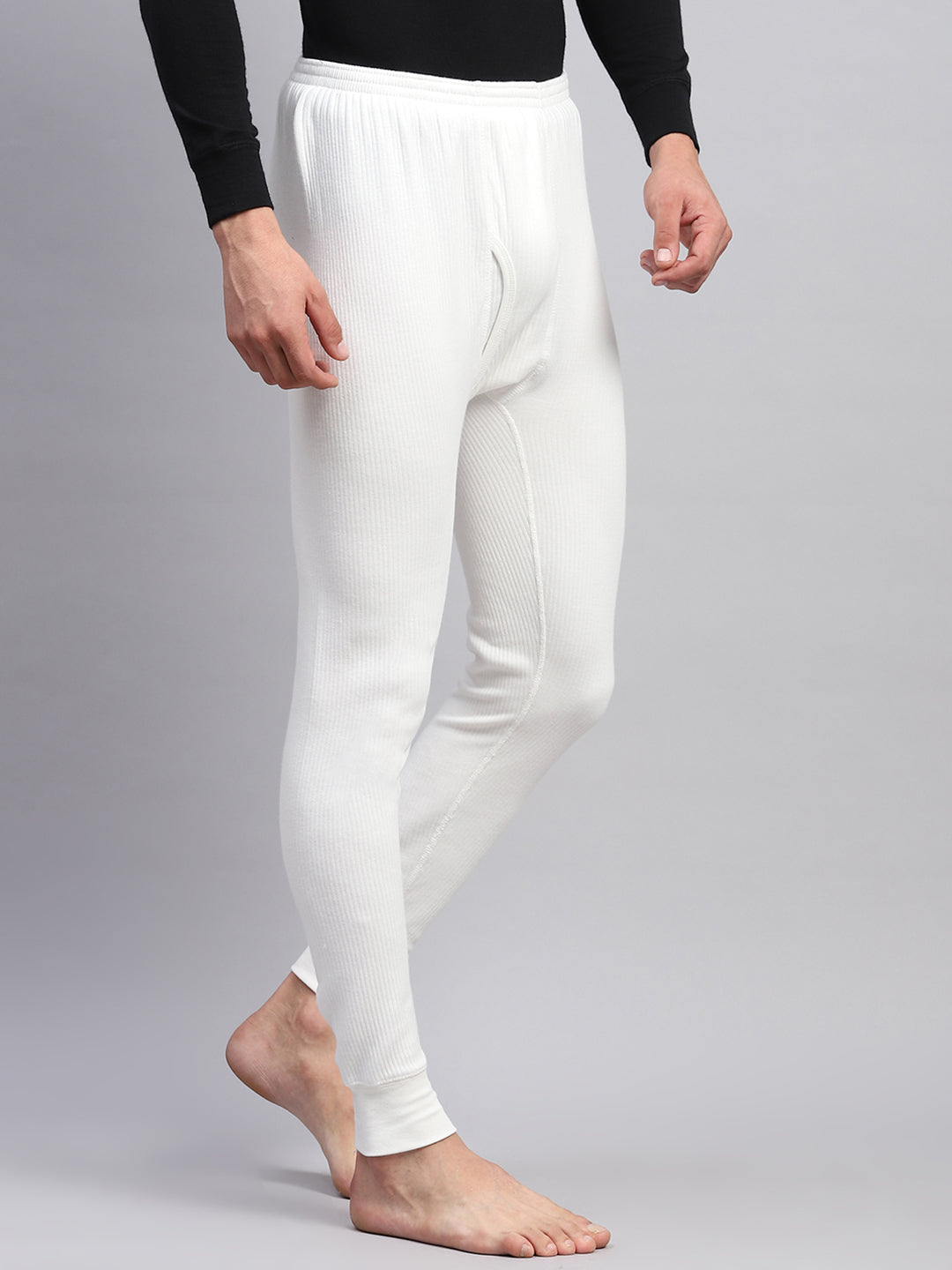 Men White Solid Thermal Lower