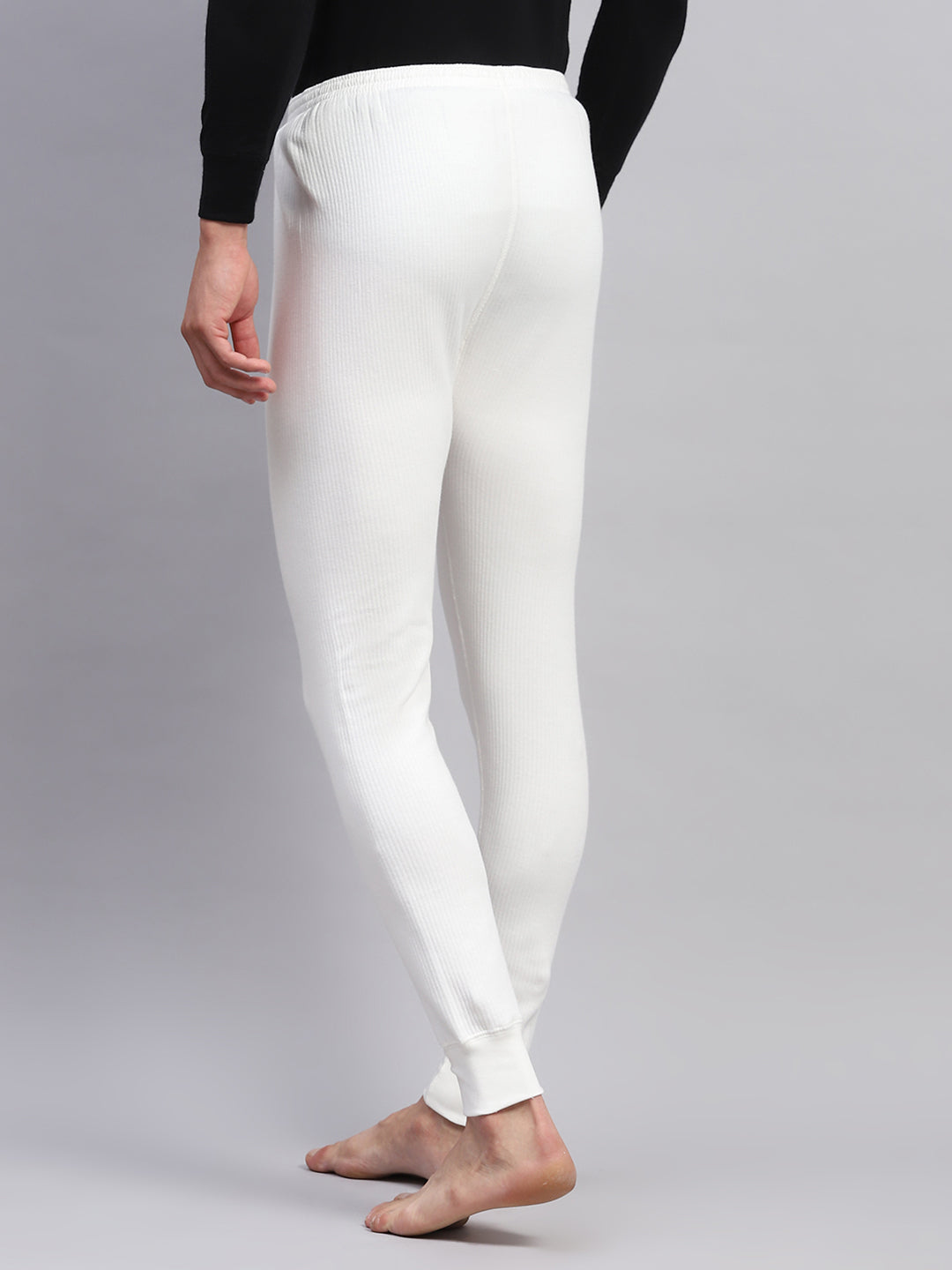 Men White Solid Thermal Lower