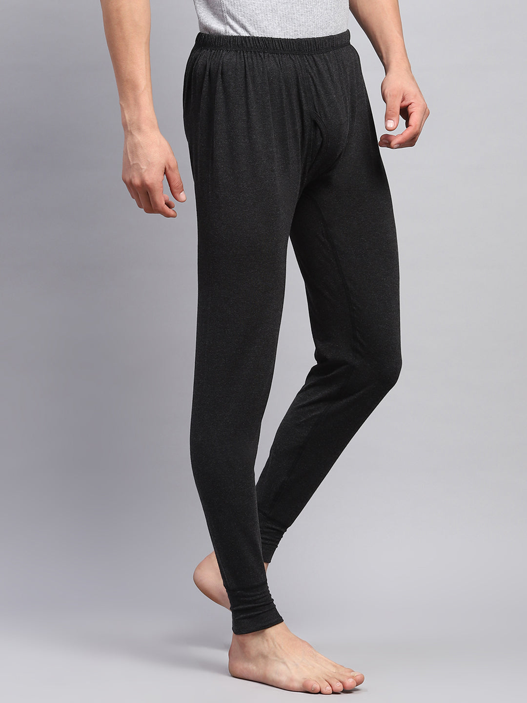 Men Black Solid Thermal Lower