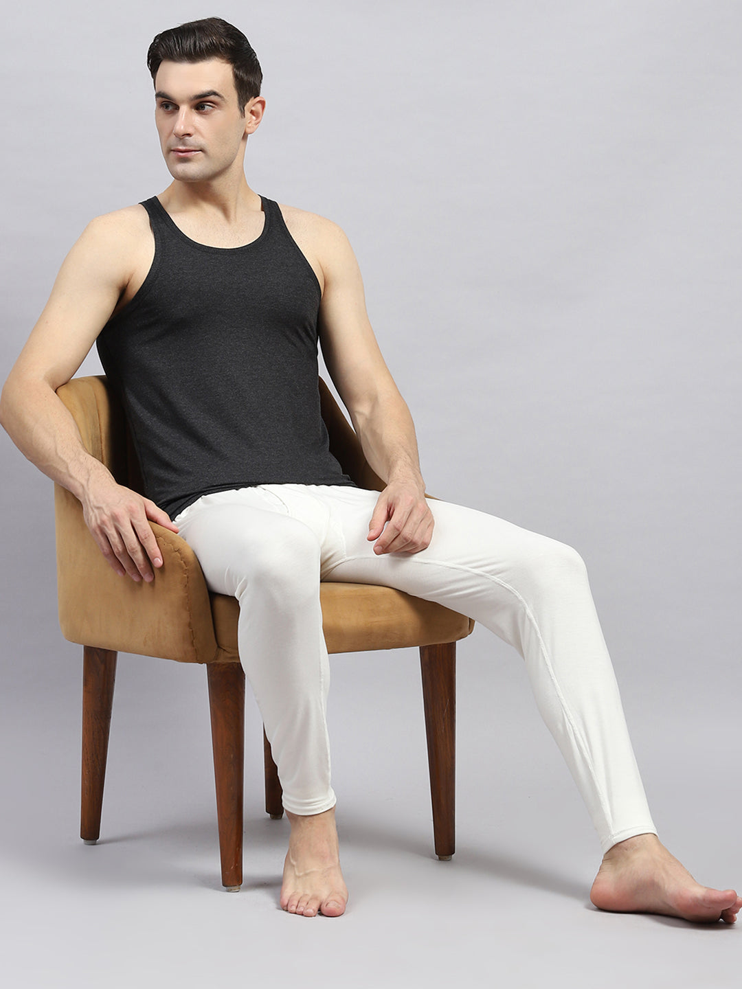 Men White Solid Regular Fit Lower