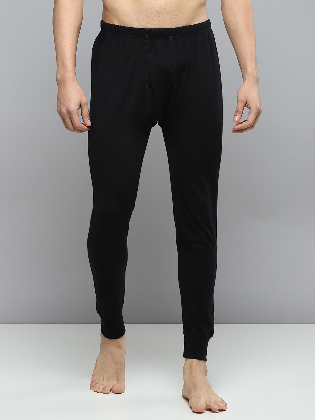 Men Black Solid Thermal Lower