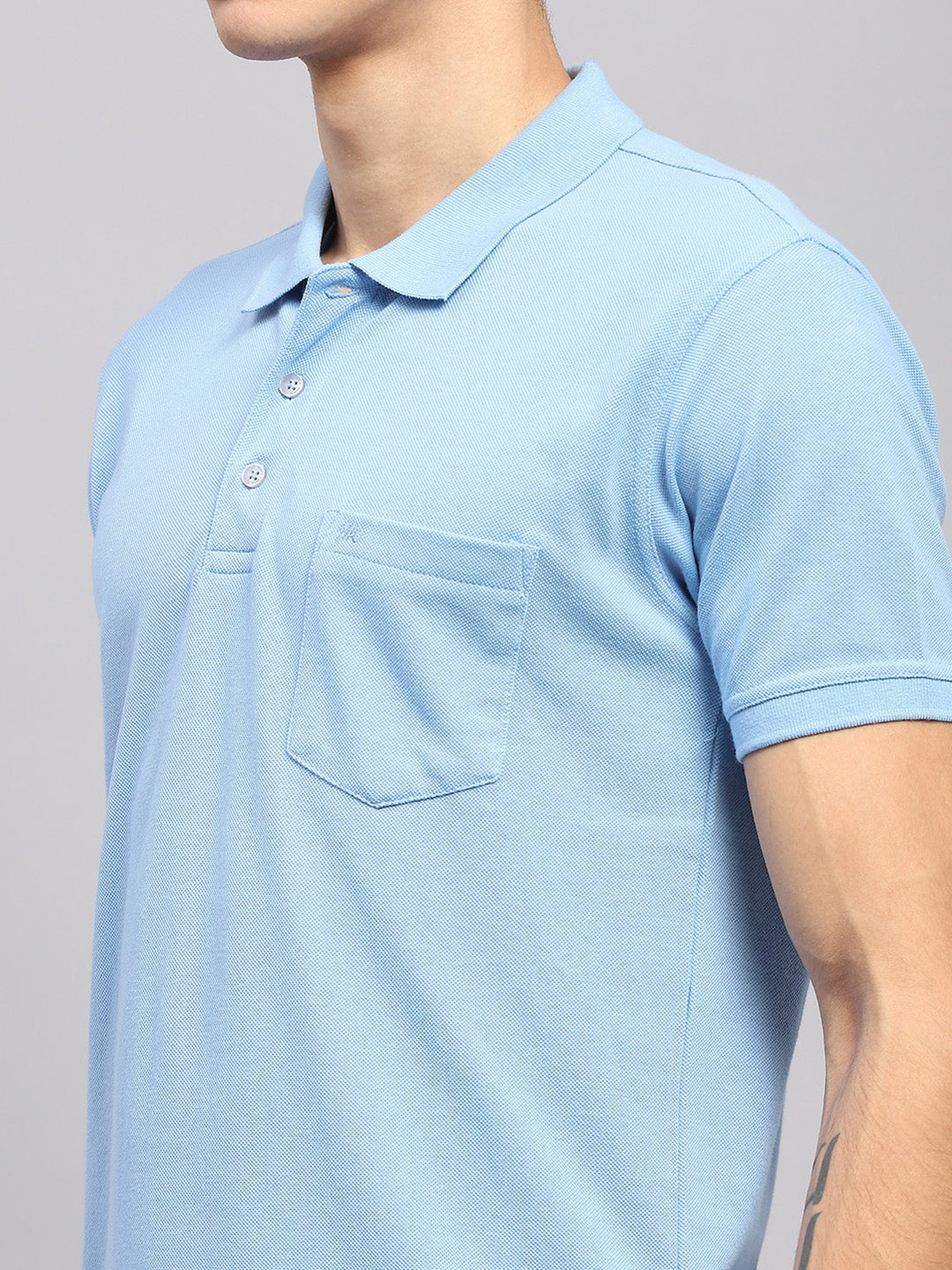 Men Sky Blue Solid Polo Collar Half Sleeve T-Shirt