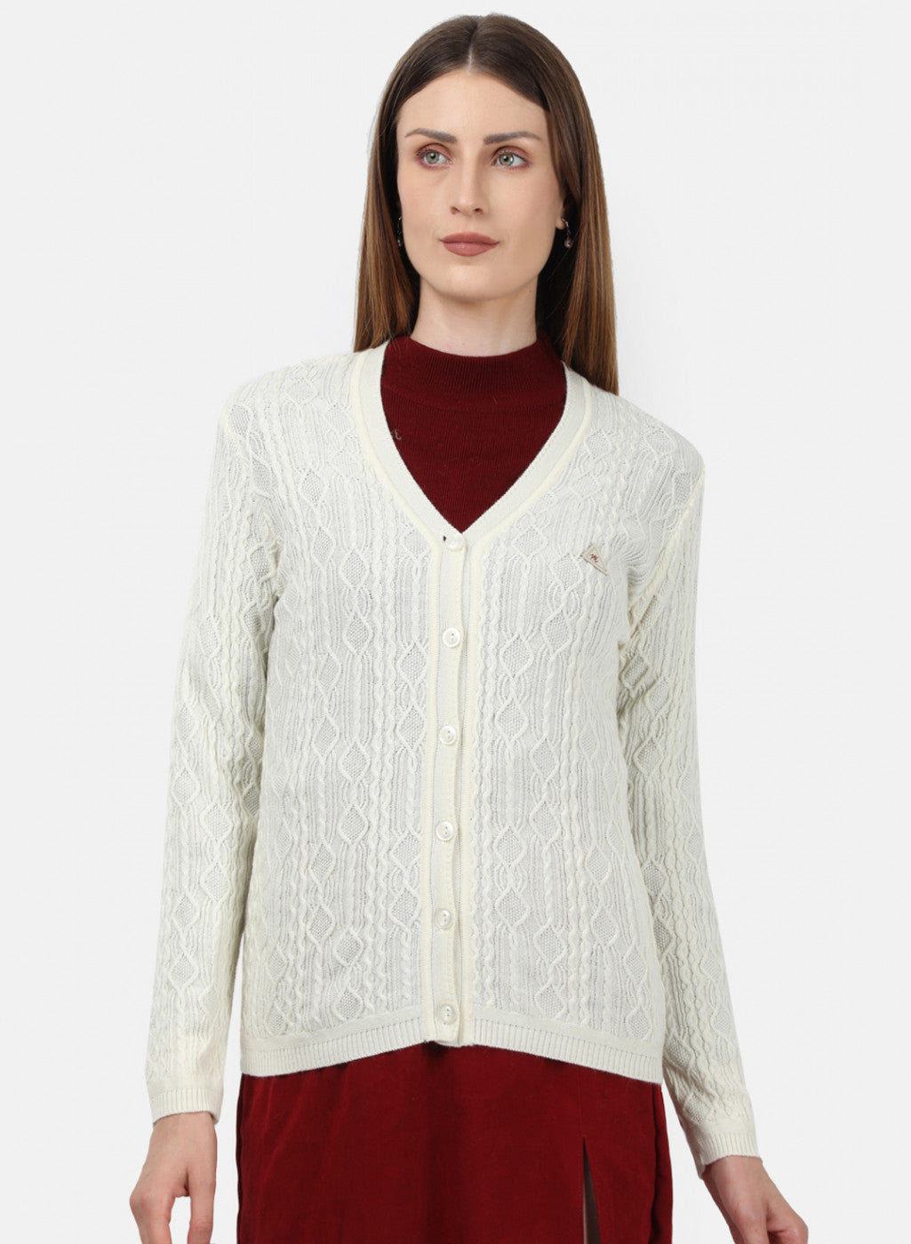 Women White Self Design Cardigan