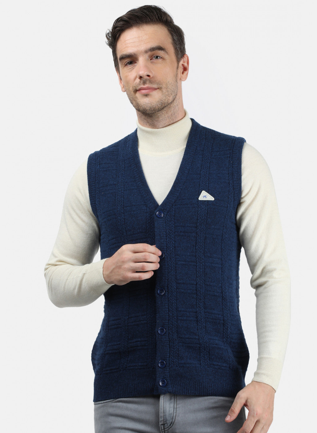 Men Blue Self Design Cardigan