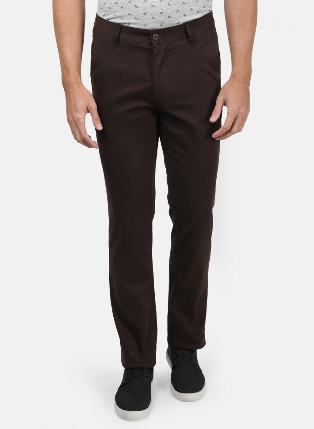 Men Brown Plain Trousers