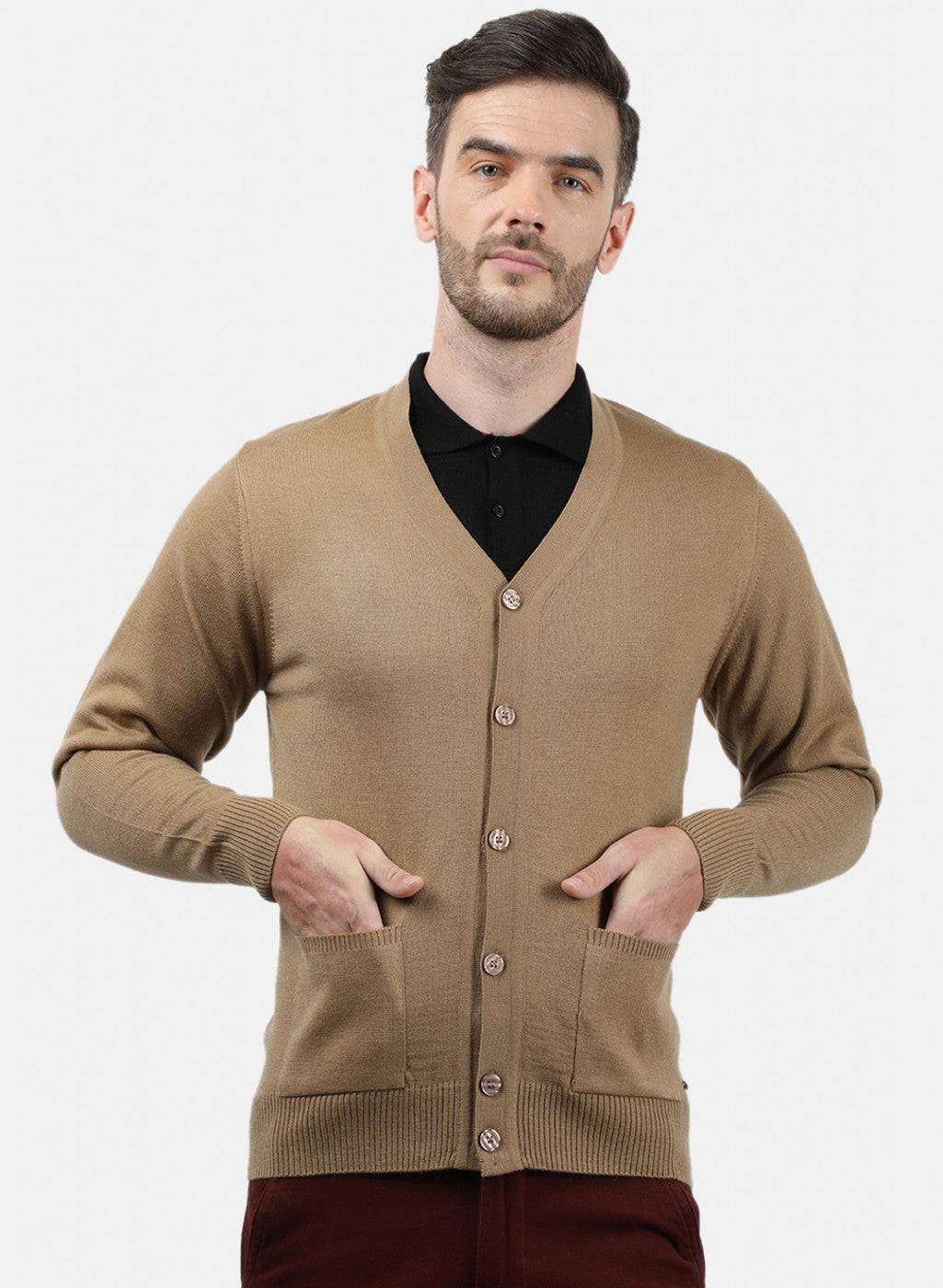 Men Beige Solid Cardigan