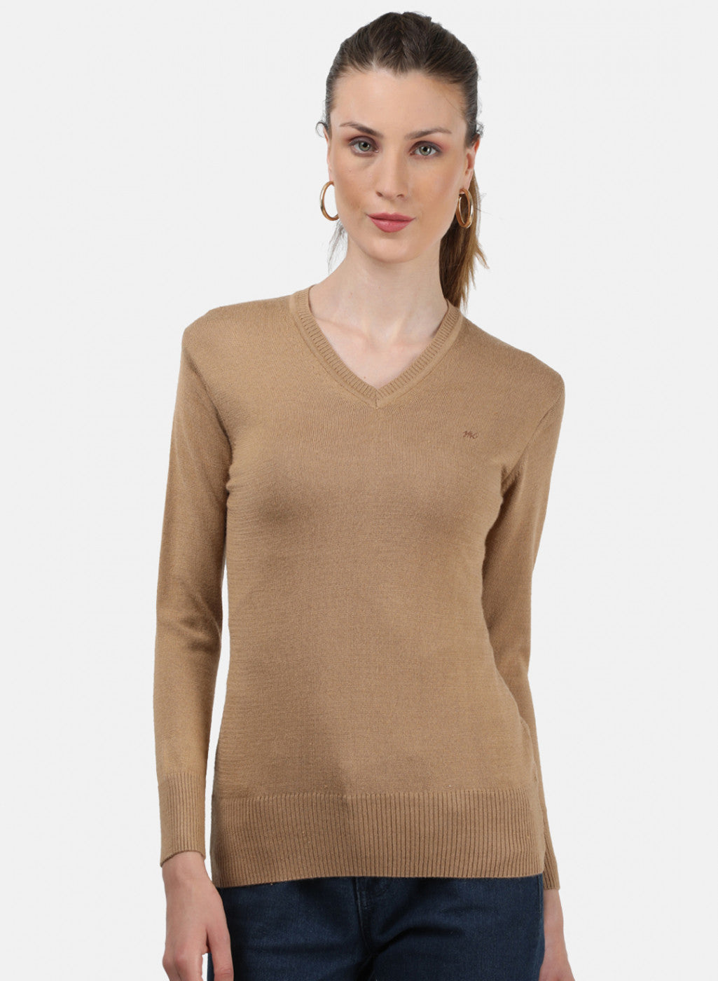 Women Brown V Neck Top