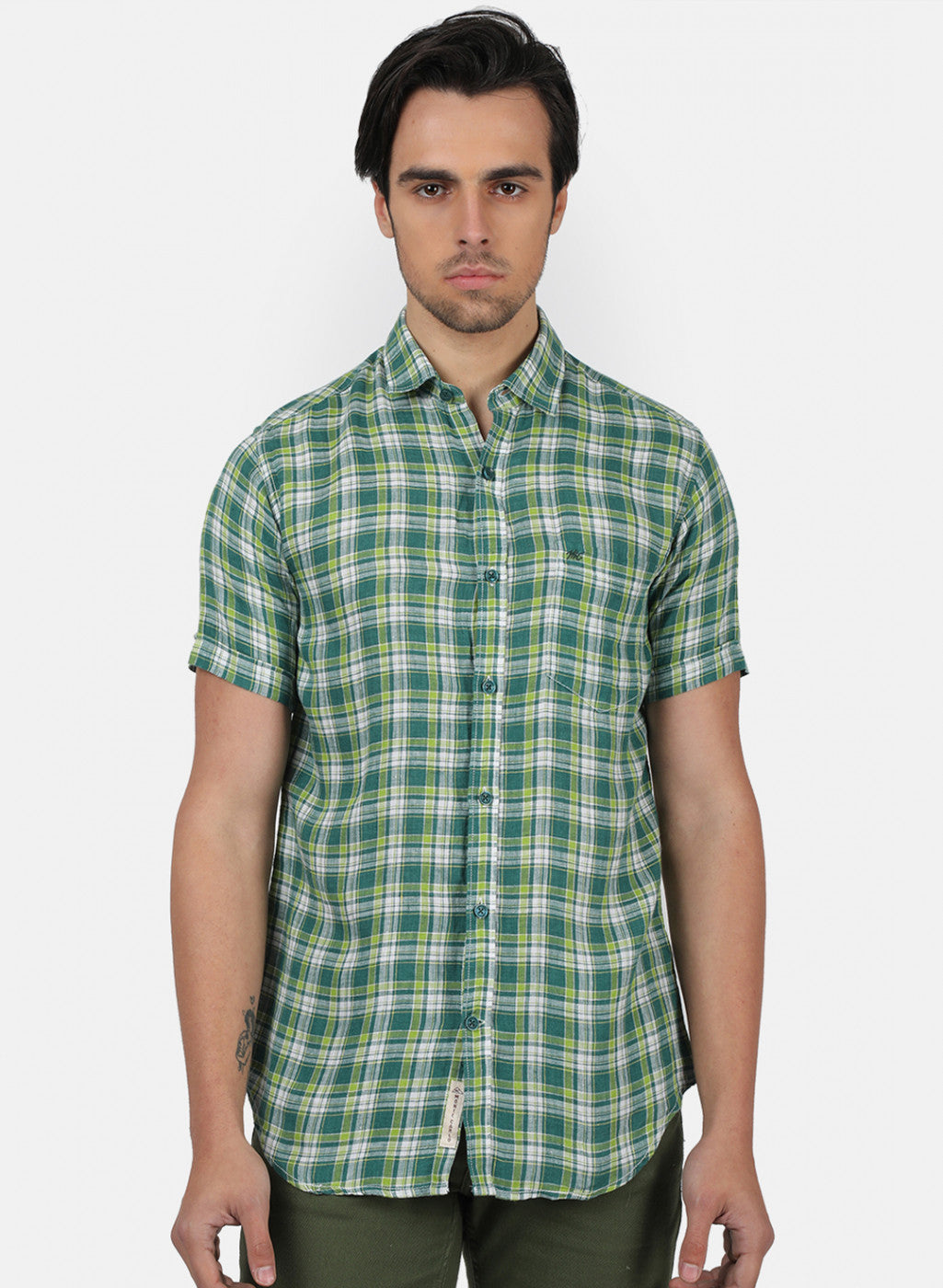 Men Green Check Shirts