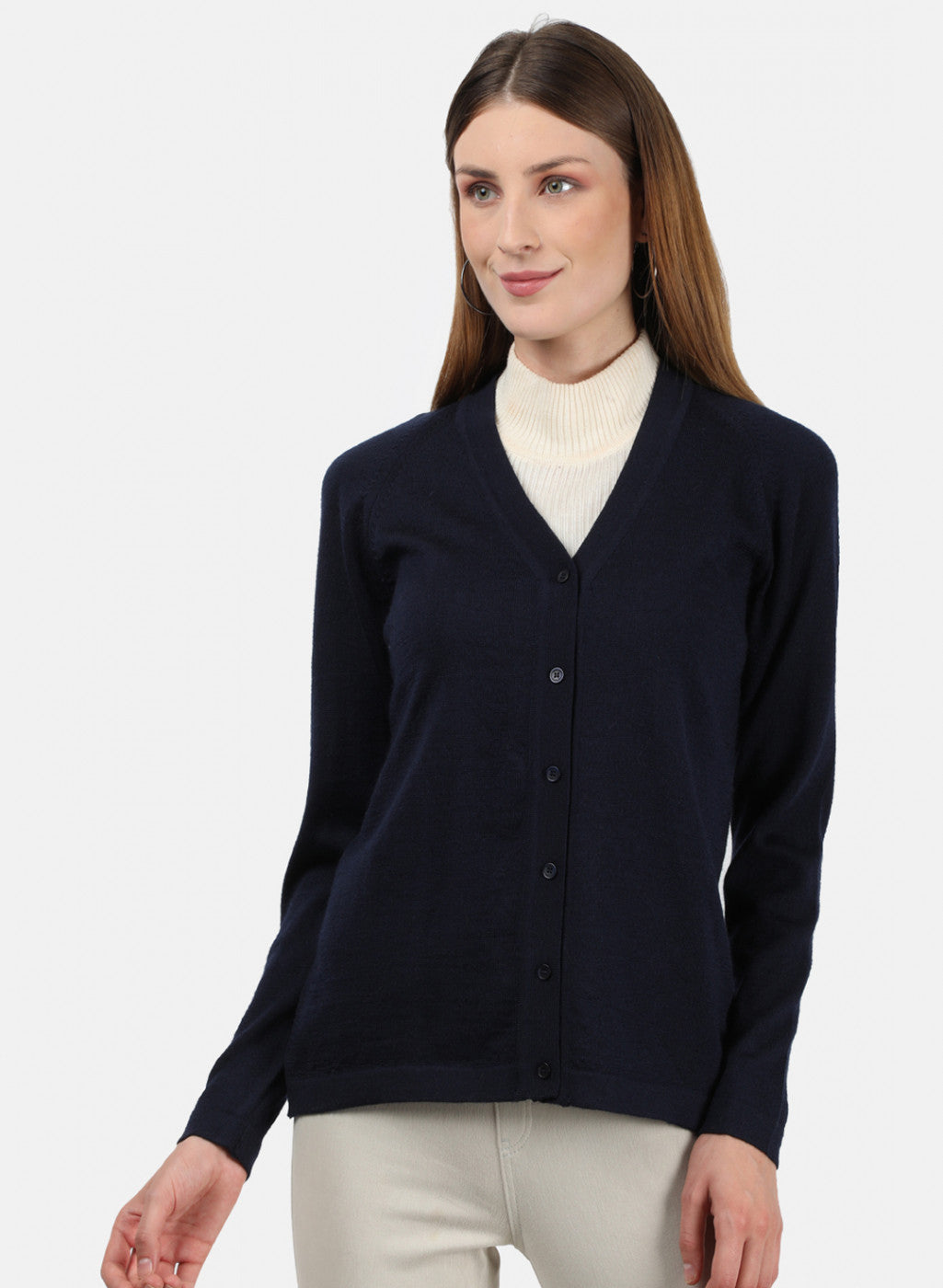 Women Navy Blue Solid Cardigan