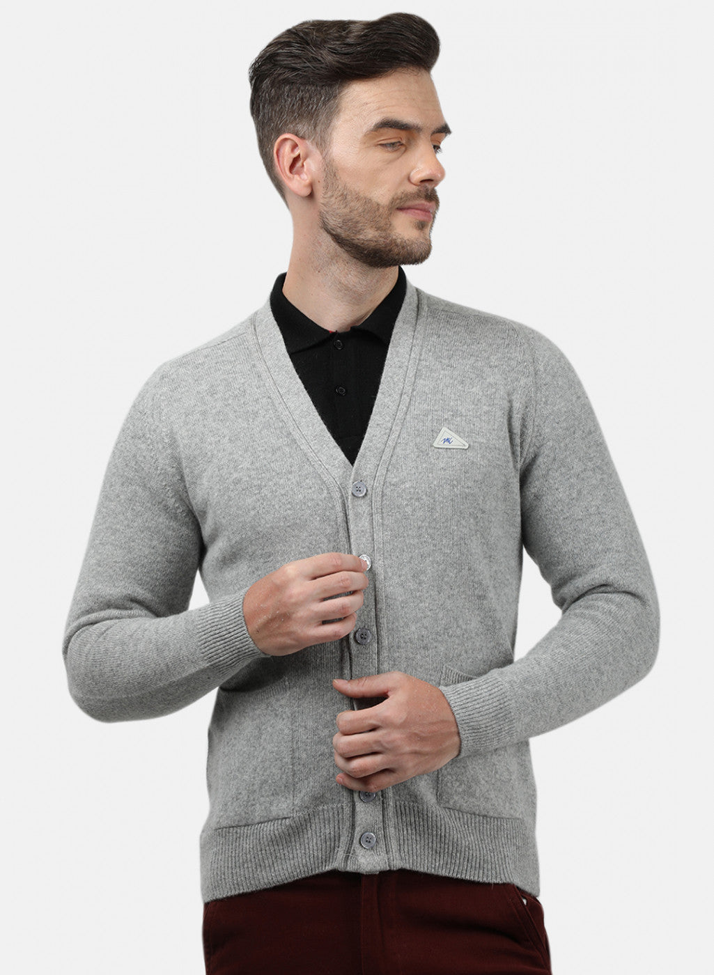 Men Grey Solid Cardigan