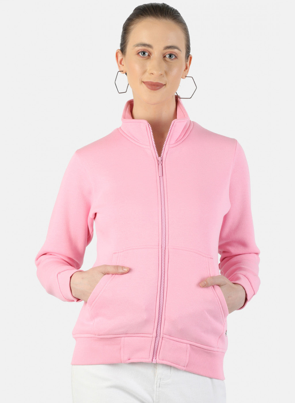 Women Pink Plain Sweatshirt