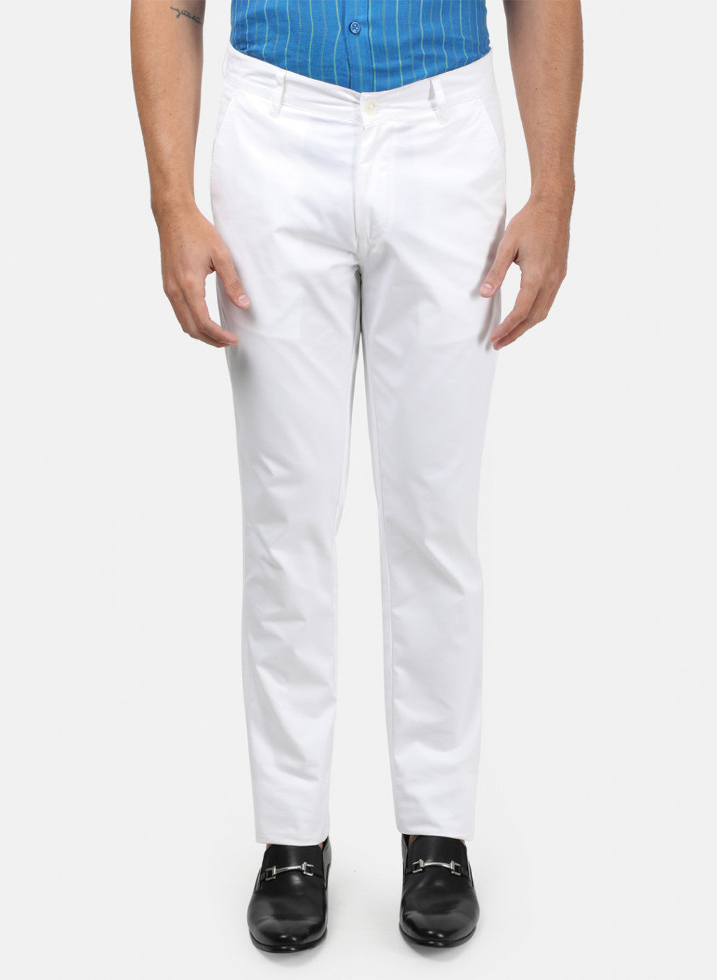 Men White Plain Trousers