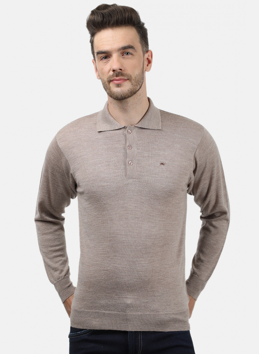 Men Beige Collar T-Shirt