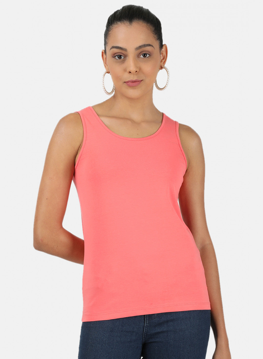 Womens Peach Plain Spaghetti