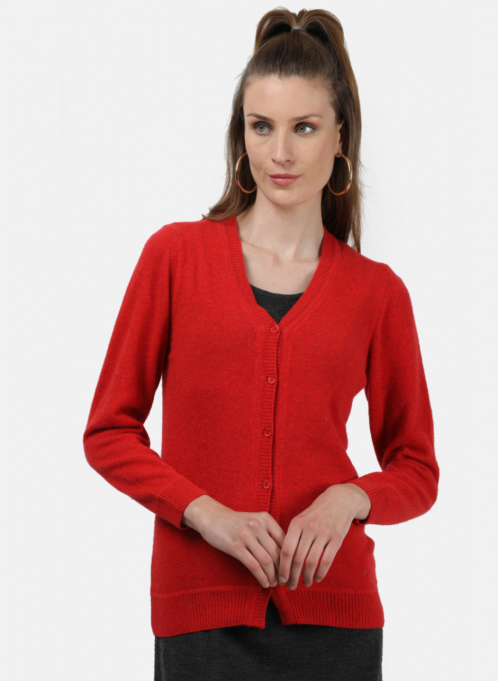 Women Red Solid Cardigan