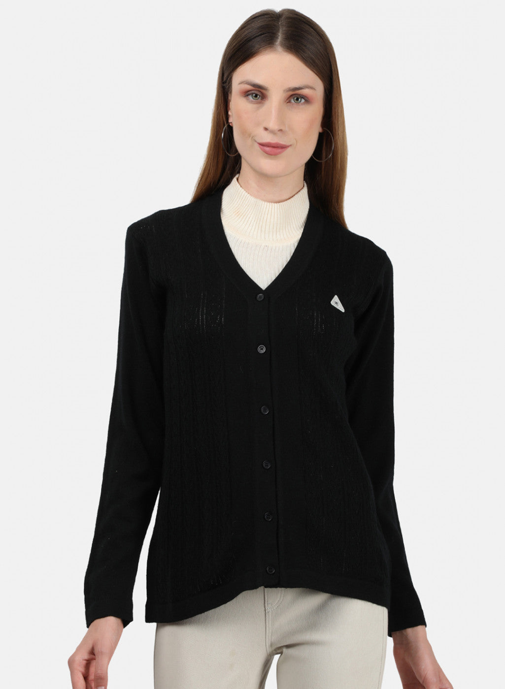 Women Black Self Cardigan