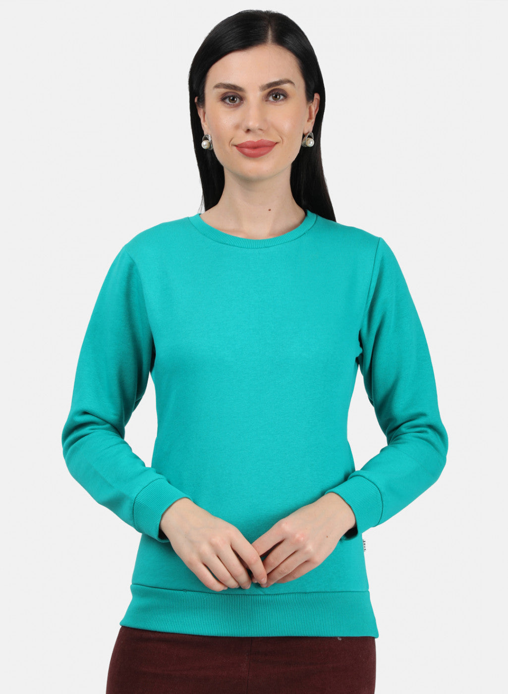 Women Green Plain Sweatshirt