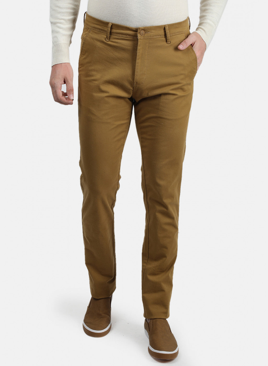 Men Khaki Plain Trouser