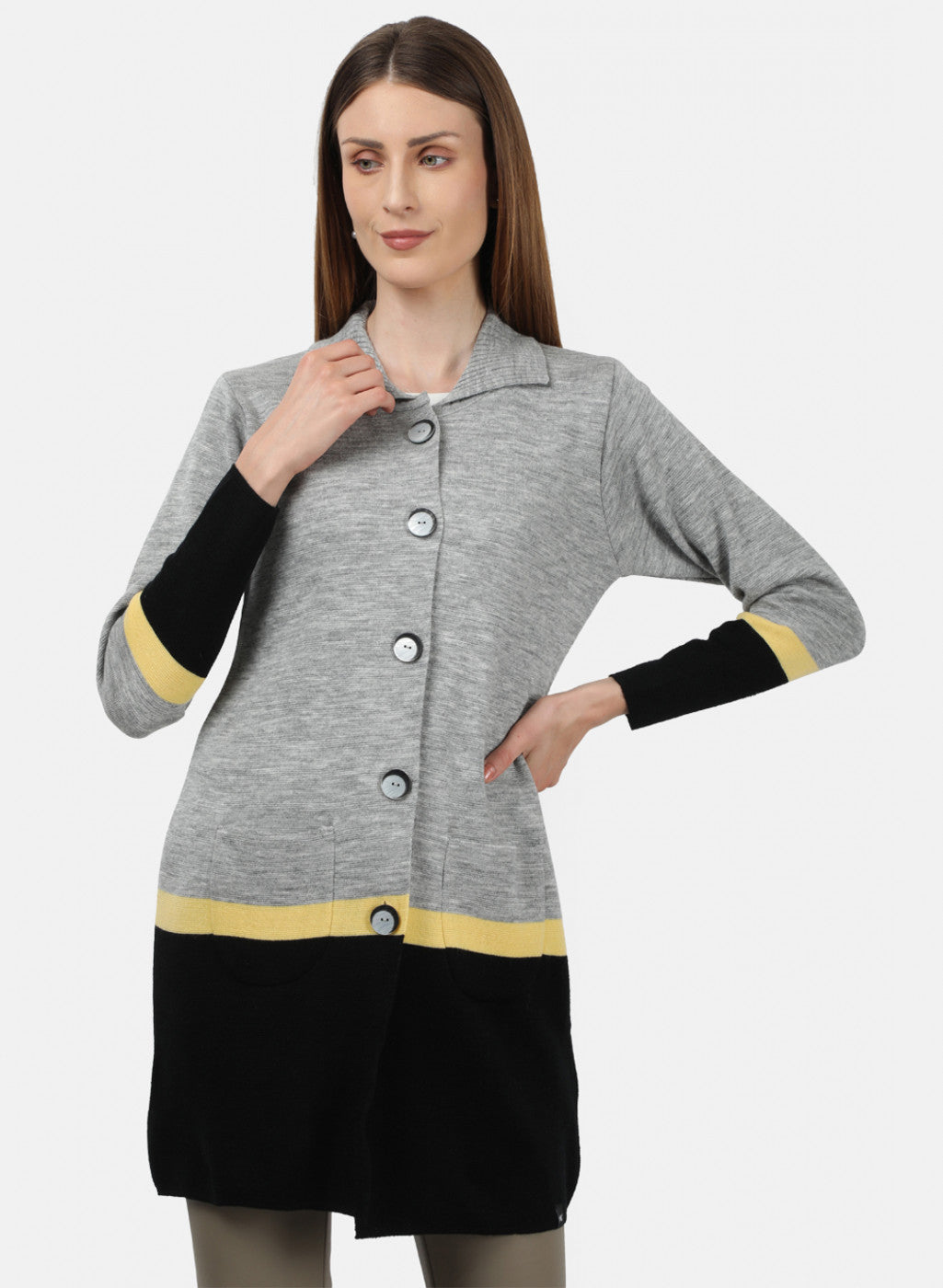 Women Grey Solid Cardigan