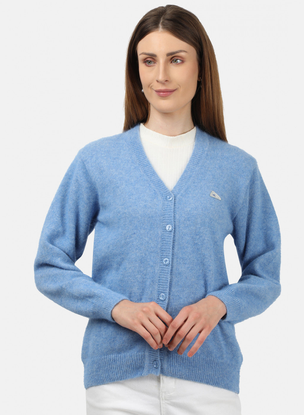 Women Blue Solid Cardigan