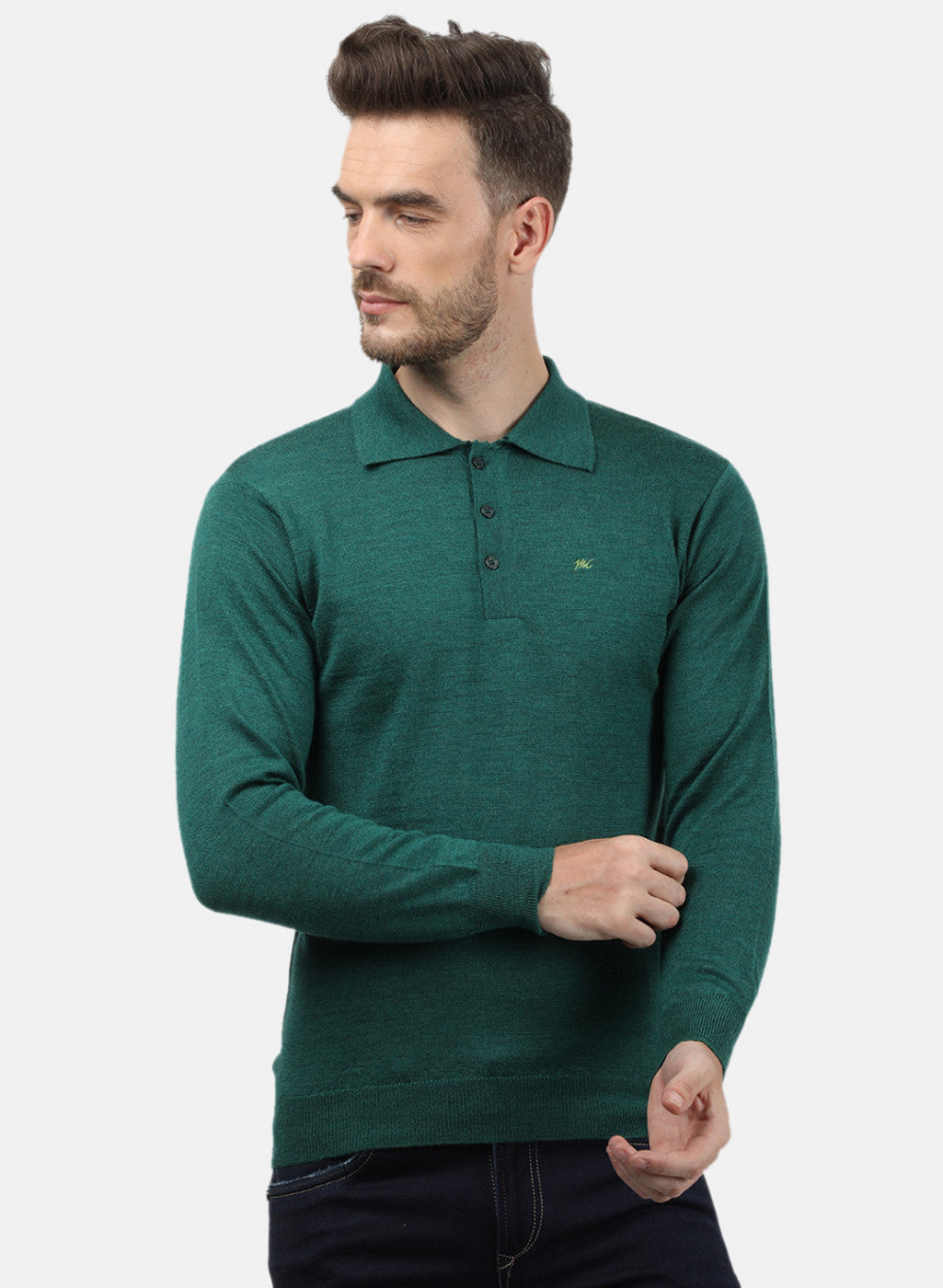 Men Green Collar T-Shirt