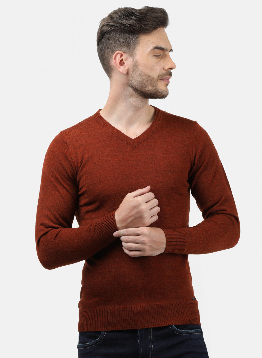 Men Brown Solid Pullover