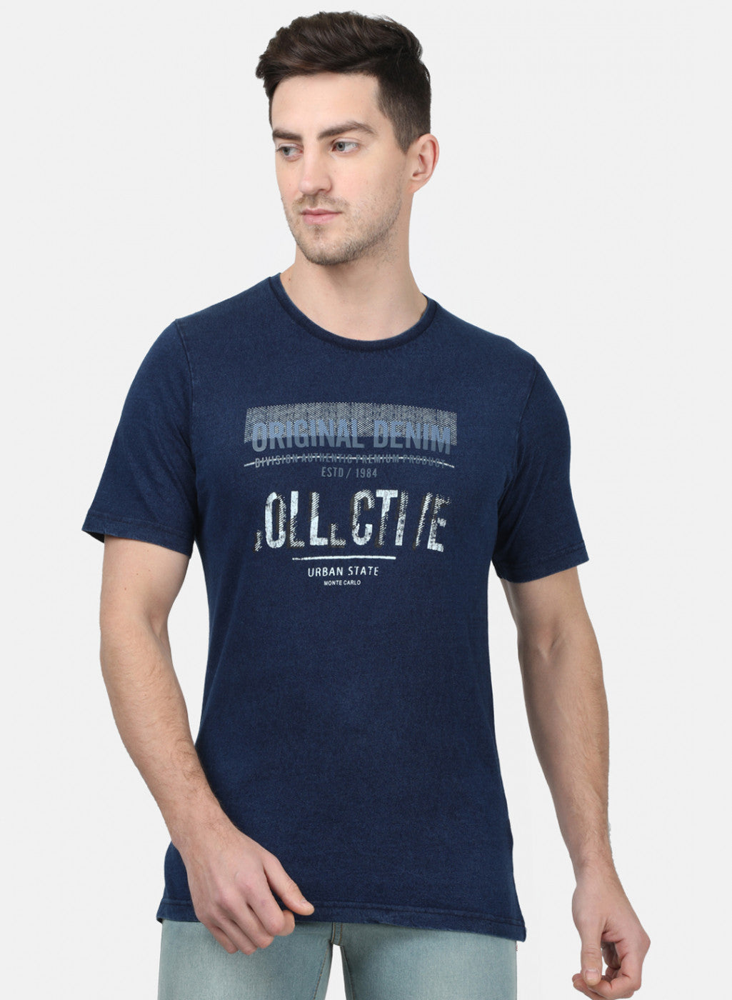 Mens Blue Self T-Shirt