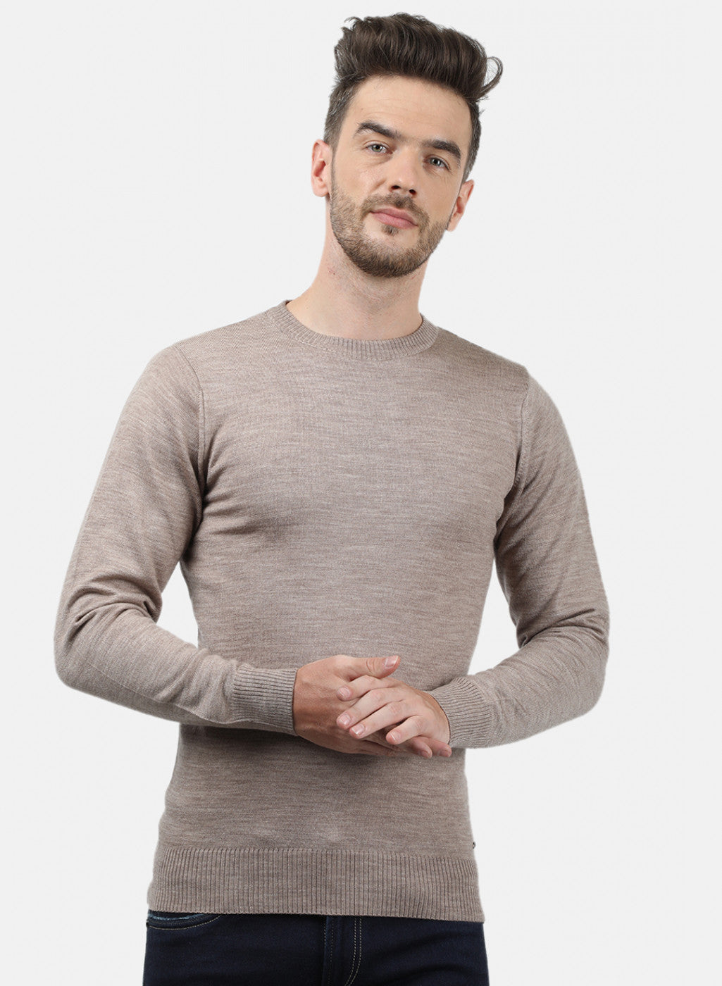 Men Beige Solid Pullover