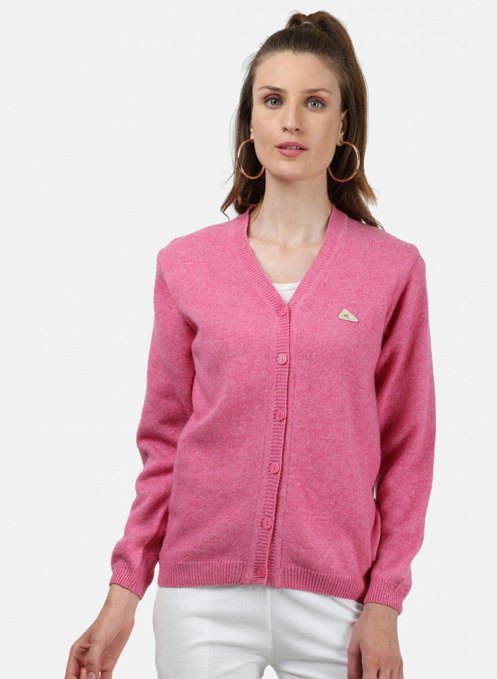 Women Pink Solid Cardigan