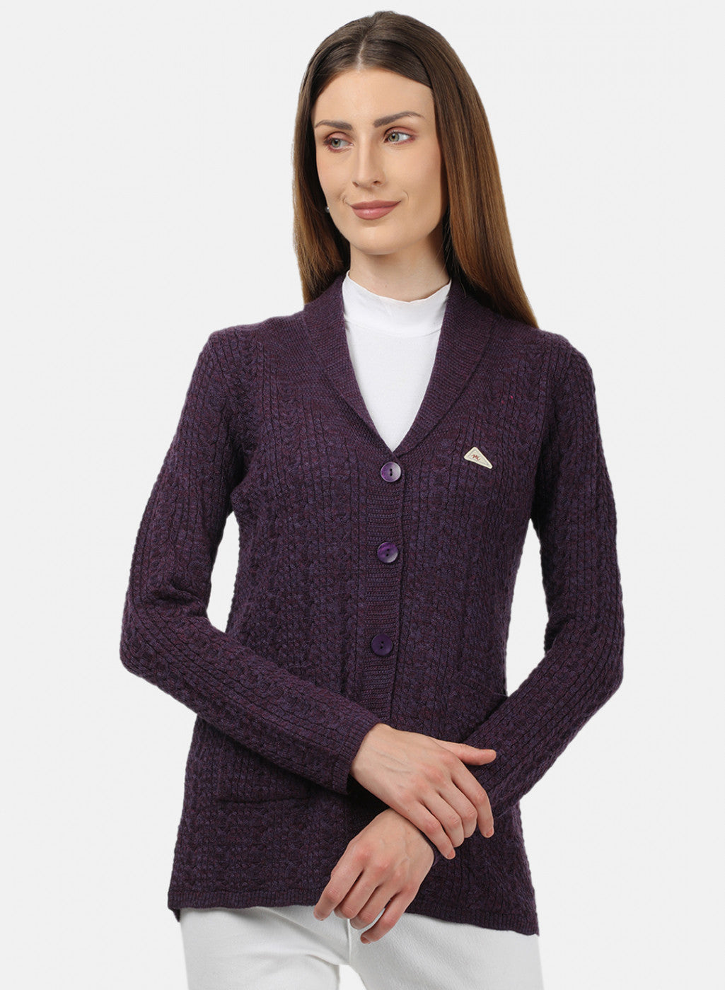 Women Purple Solid Cardigan