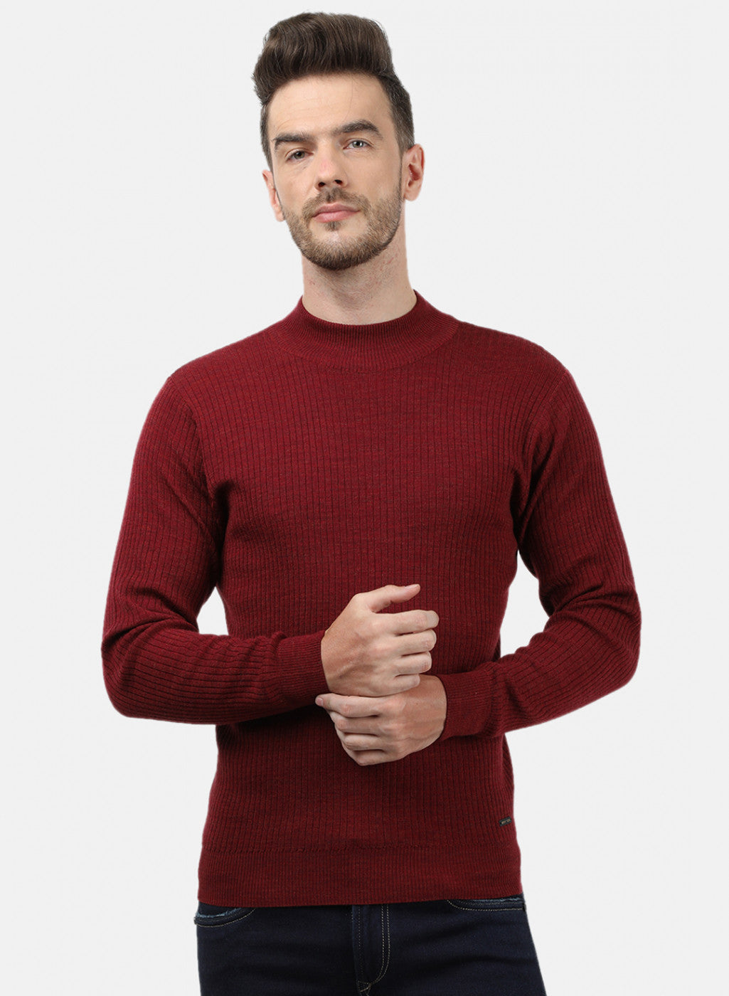 Men Maroon Solid Pullover