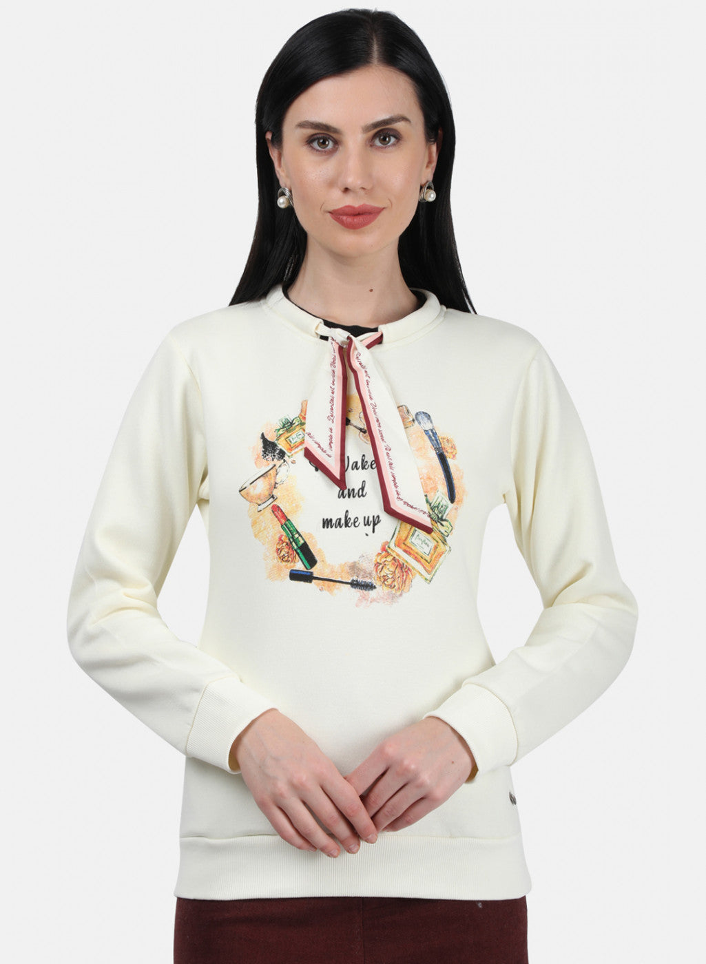 Women Off White Printed Sweatshirt