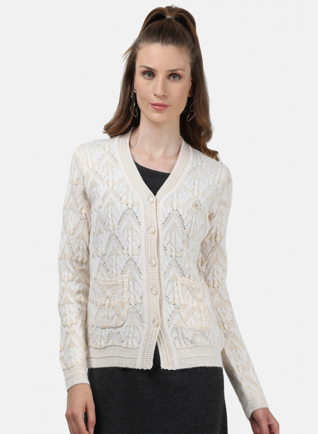 Women White Self Cardigan