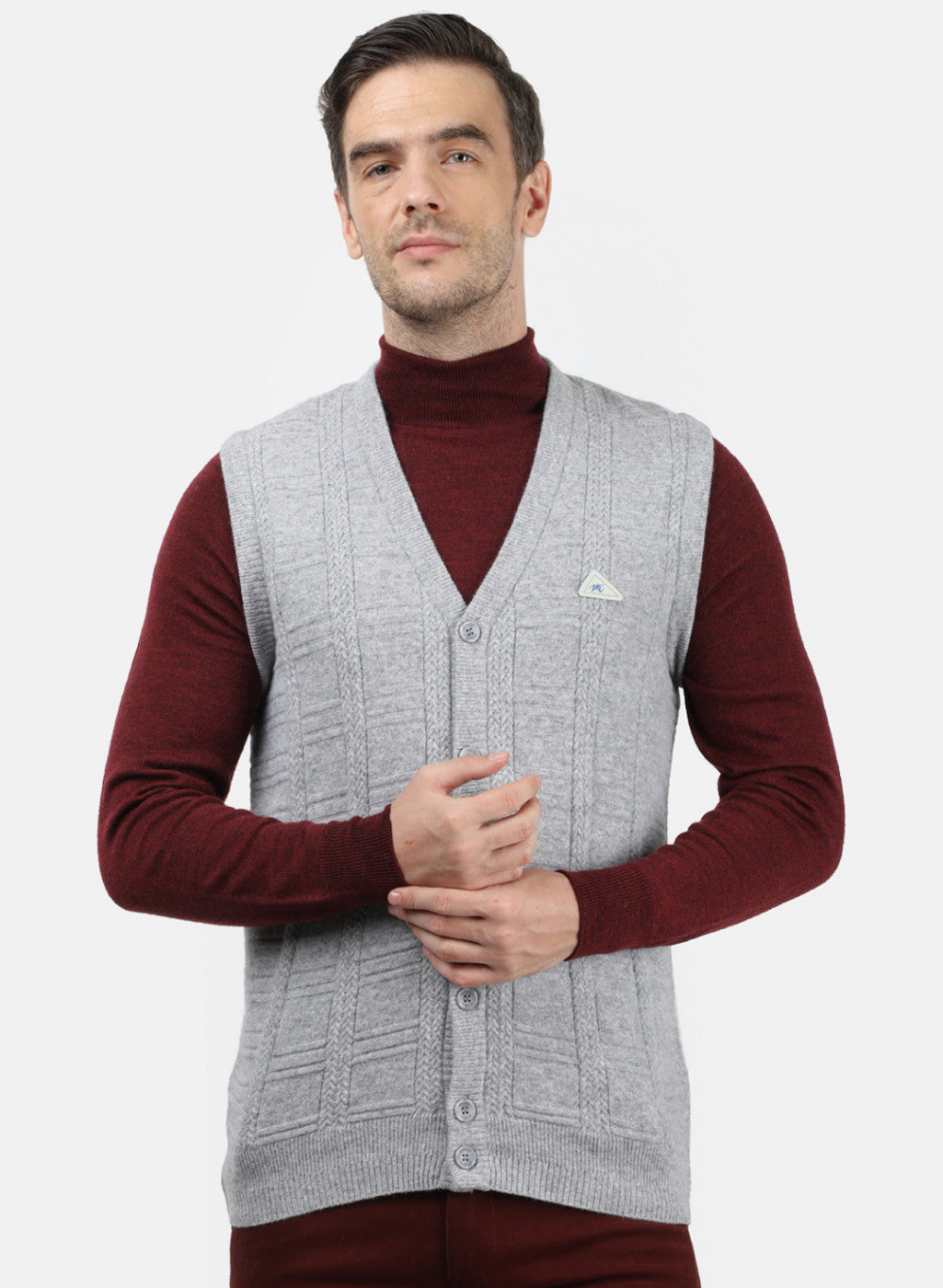 Men Grey Self Design Cardigan