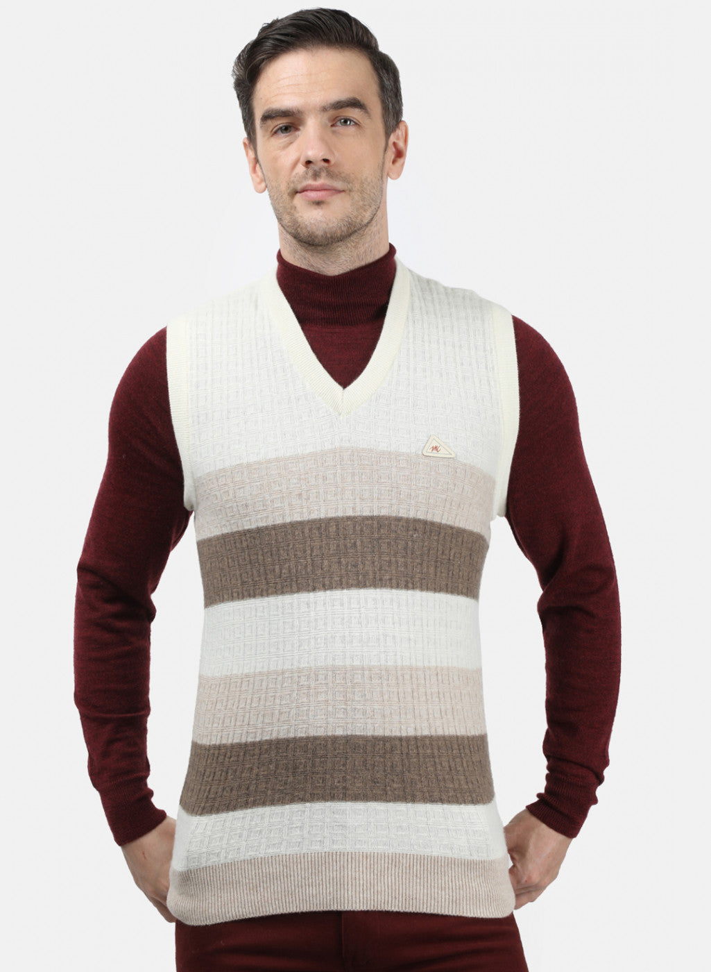 Men Brown & Beige Solid Sweater