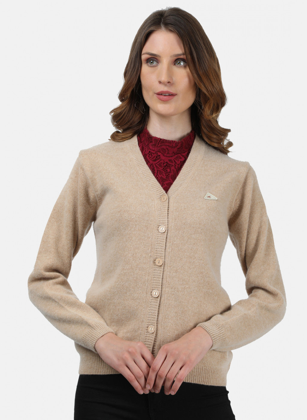 Women Beige Solid Cardigan