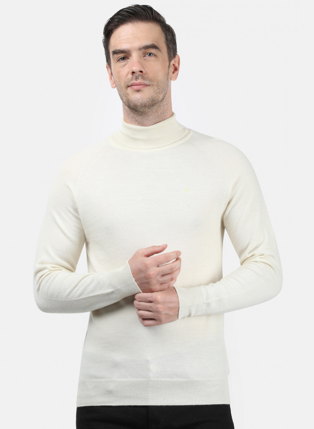 Men Cream Solid Pullover