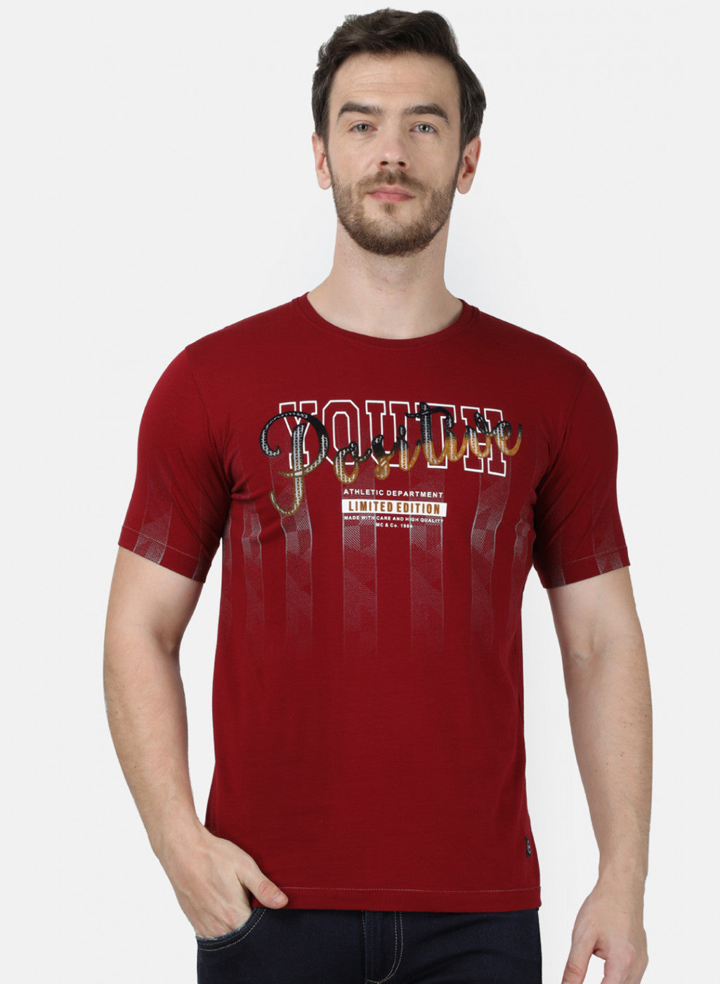 Mens Maroon Printed T-Shirt