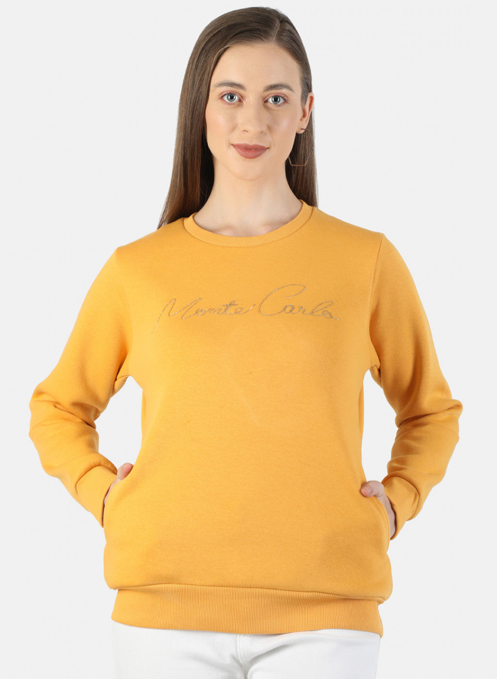 Women Mustard Embroidered Sweatshirt