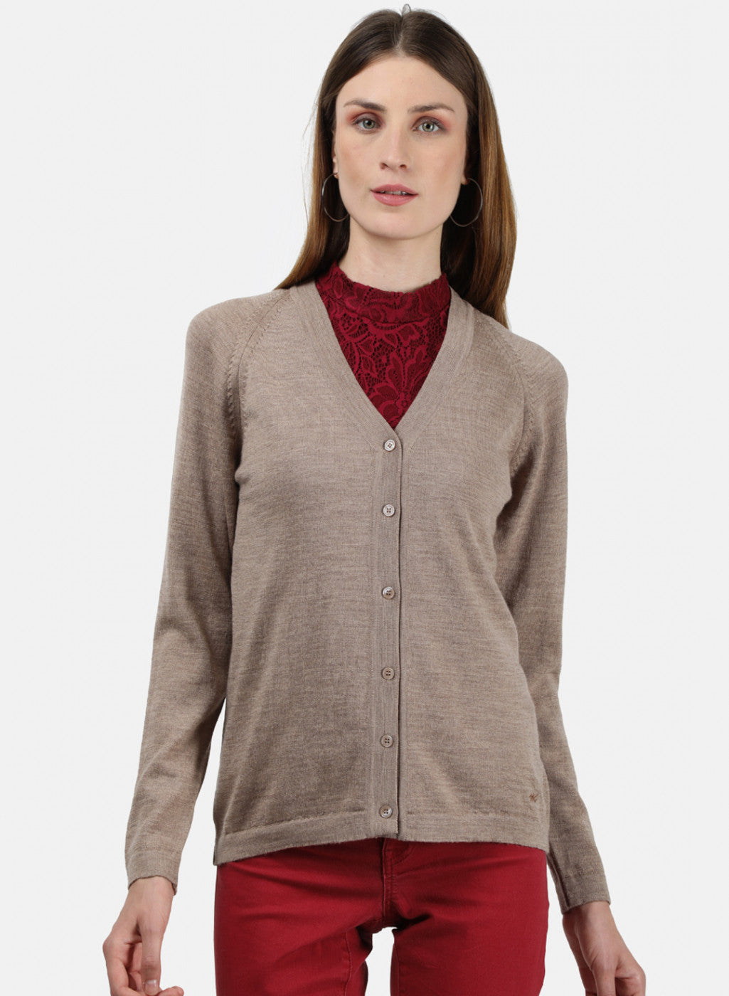 Women Beige Solid Cardigan