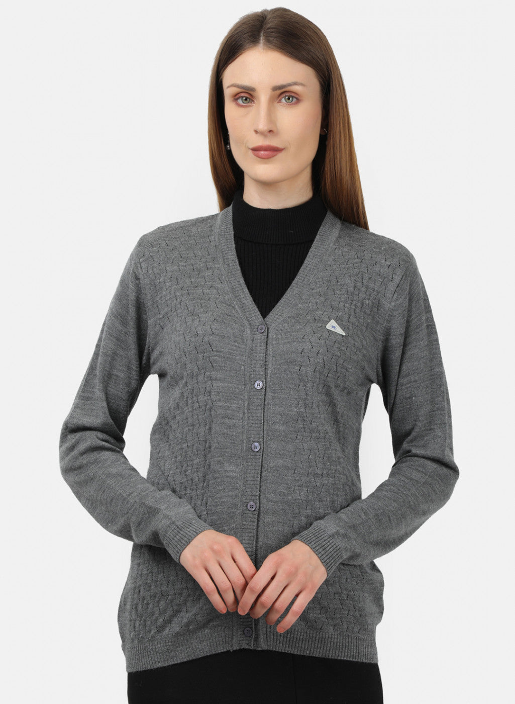 Women Grey Self Design Cardigan