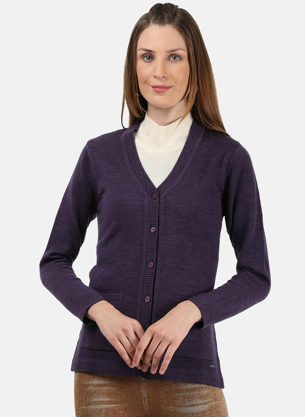 Women Purple Solid Cardigan