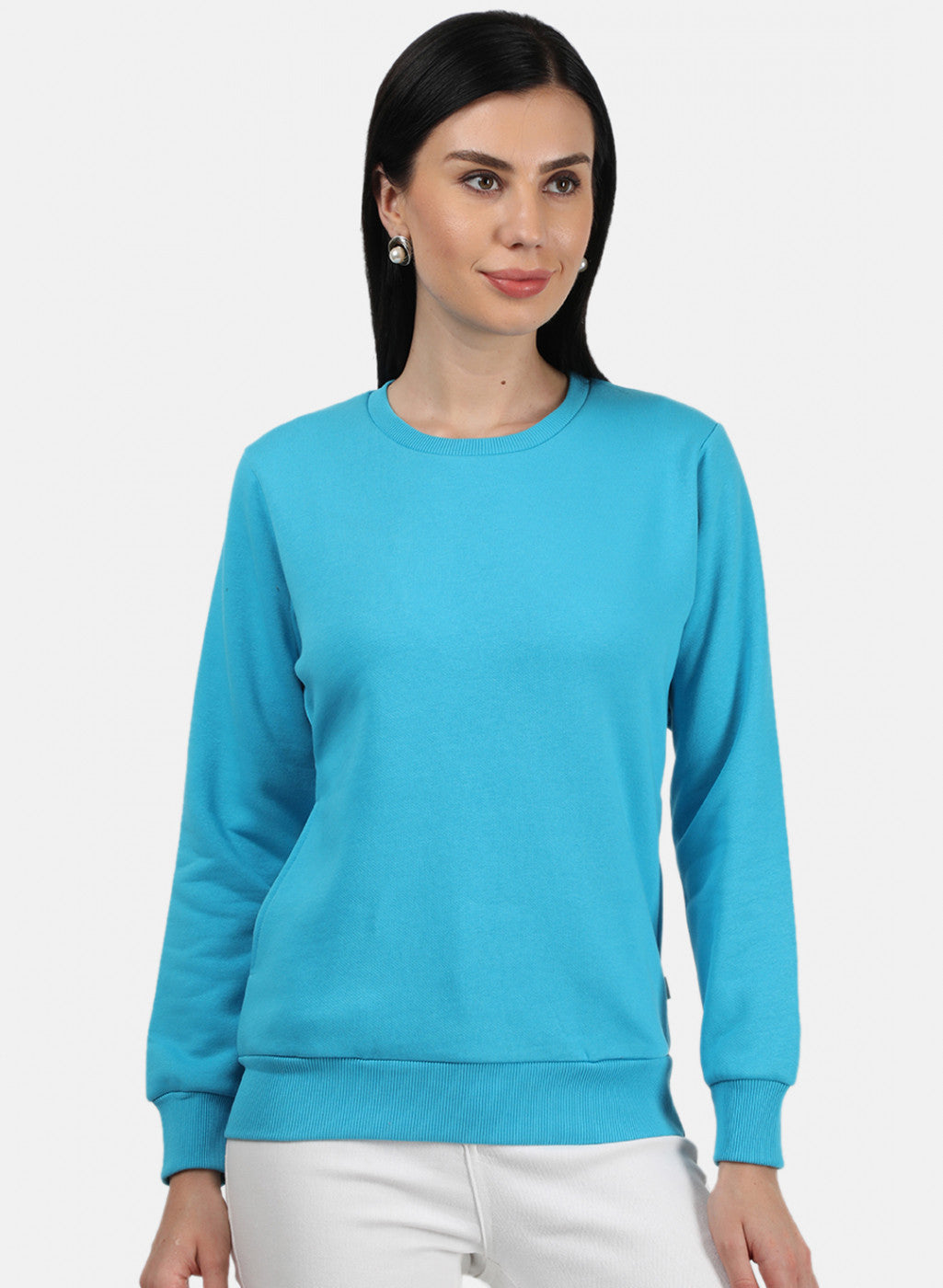 Women Blue Plain Sweatshirt