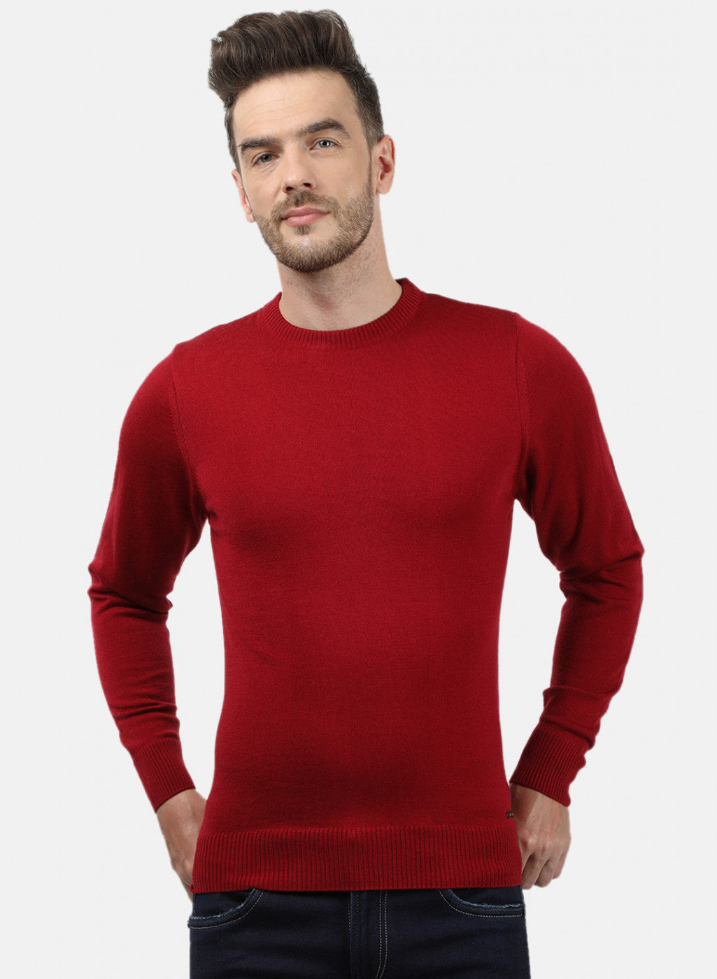 Men Maroon Solid Pullover