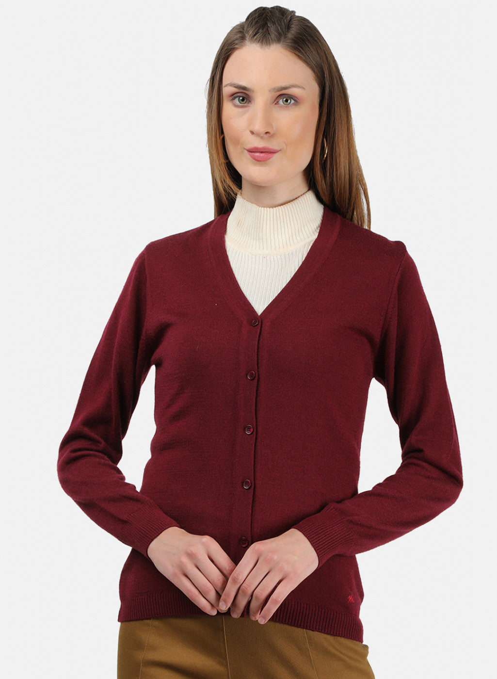 Women Maroon Solid Cardigan