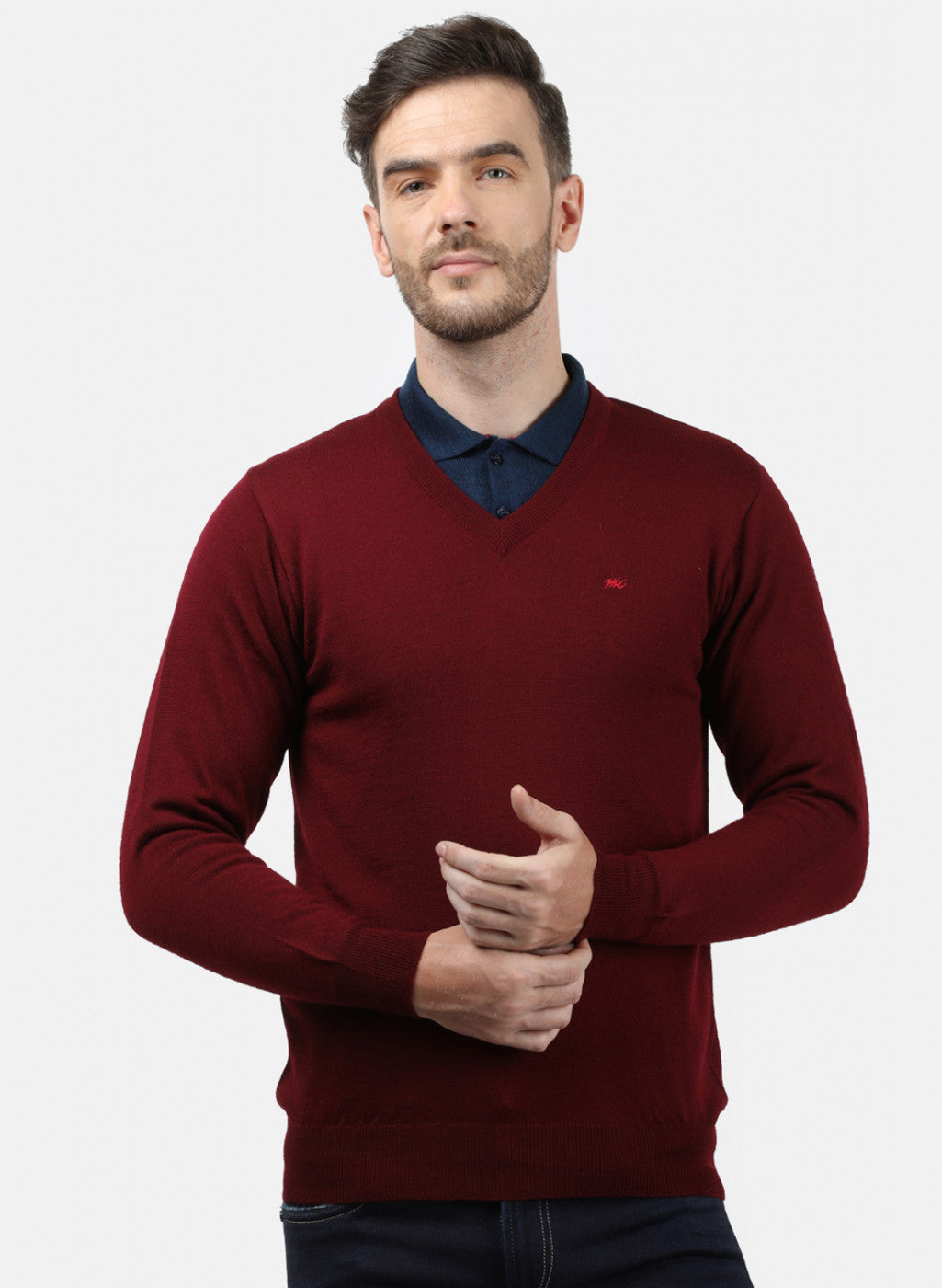 Men Maroon Solid Pullover